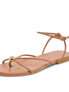 Vegan leather nude flat strappy sandals with gold hardware size 7.5